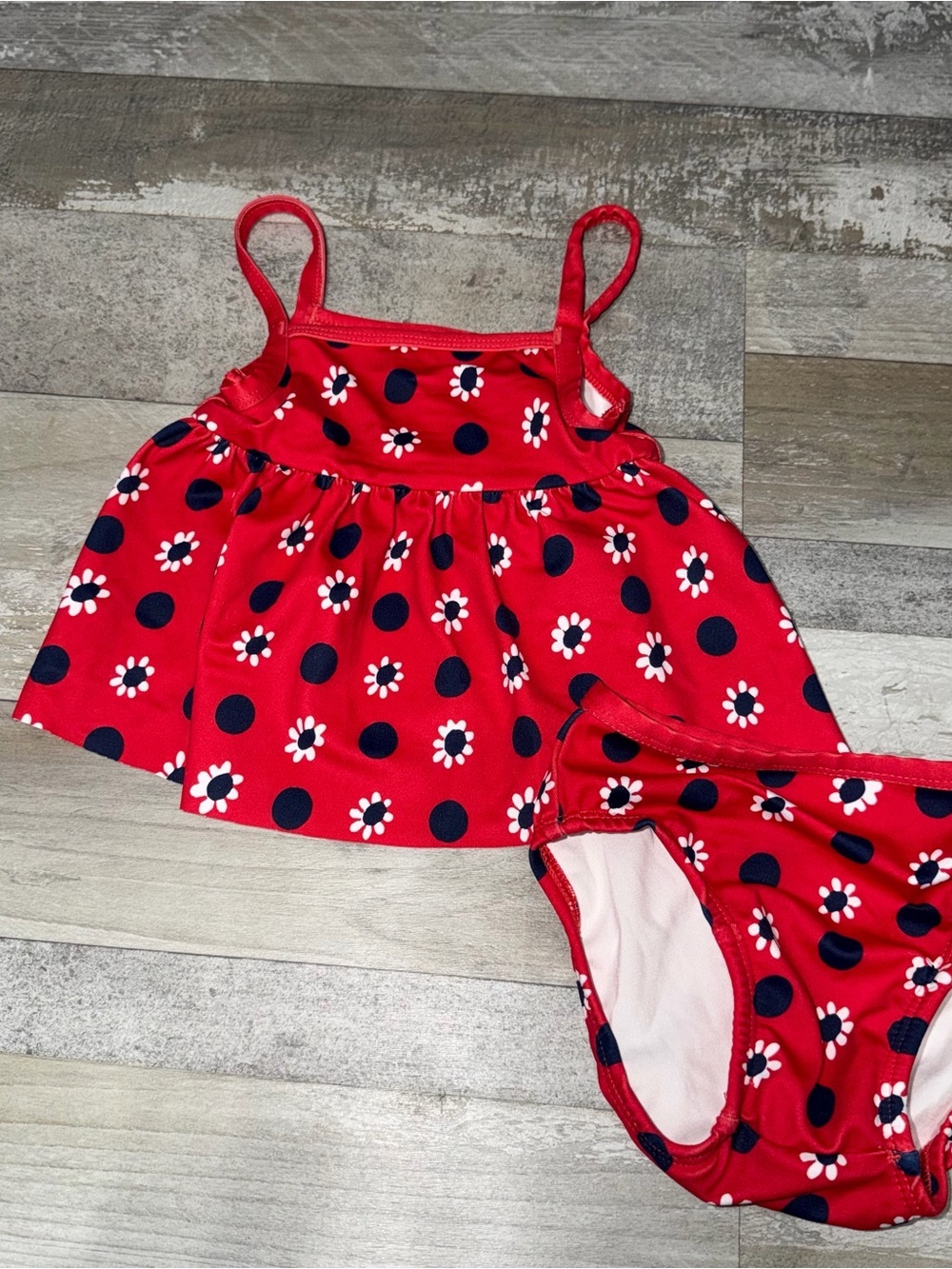 Hanna Andersson Baby 2-piece Red with Flowers Swimsuit Size 6-12 Months
